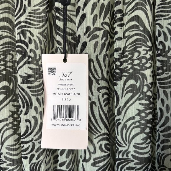 NWT Cinq a Sept Janelle Dress Long Sleeve Ruffles Meadow and Black Womens 2 Boho - Picture 5 of 12